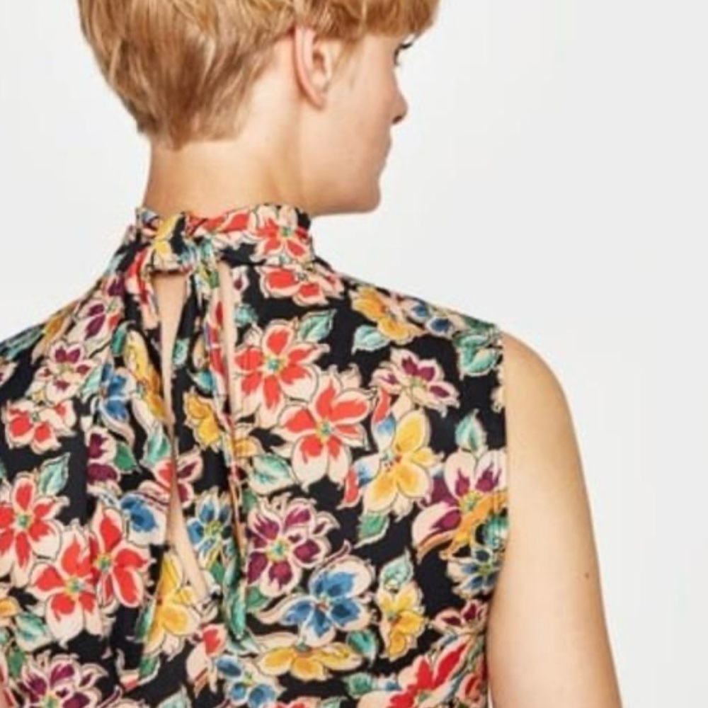 Zara Floral Mock Neck Sleeveless Midi Dress Medium Boho Cottagecore Vtg Retro - Picture 2 of 13